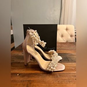 Betsey Johnson SB-Fay Blush Satin Pearl Rhinestone High Heel - 9.5